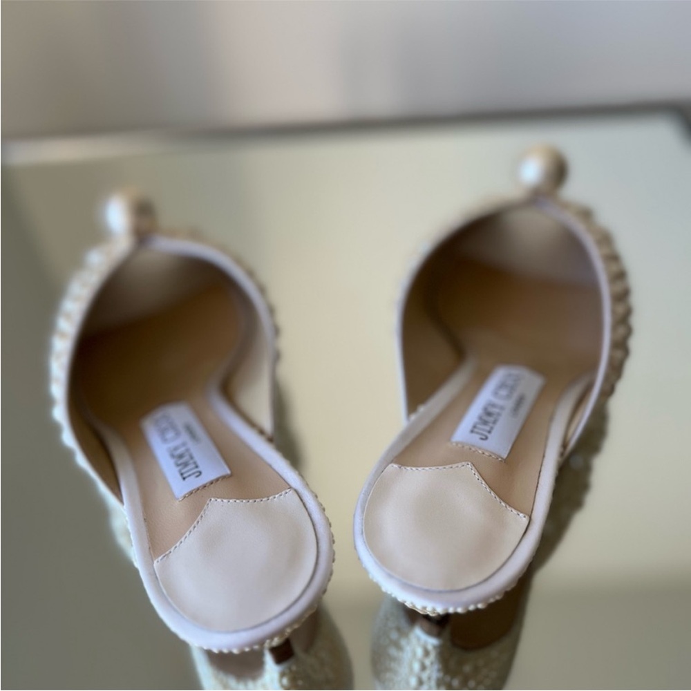 New JIMMY CHOO Samantha 35 White Satin Mules With All-Over Pearls 37 $1,895 - Picture 10 of 15